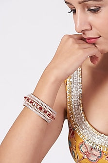 Rose Gold Finish Faux Diamond Broad Bangle