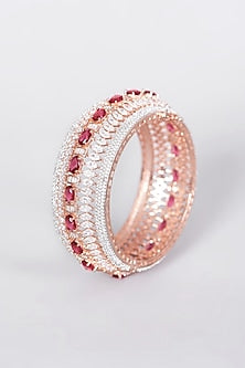Rose Gold Finish Faux Diamond Broad Bangle