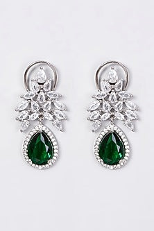 White Finish Faux Diamonds Earrings