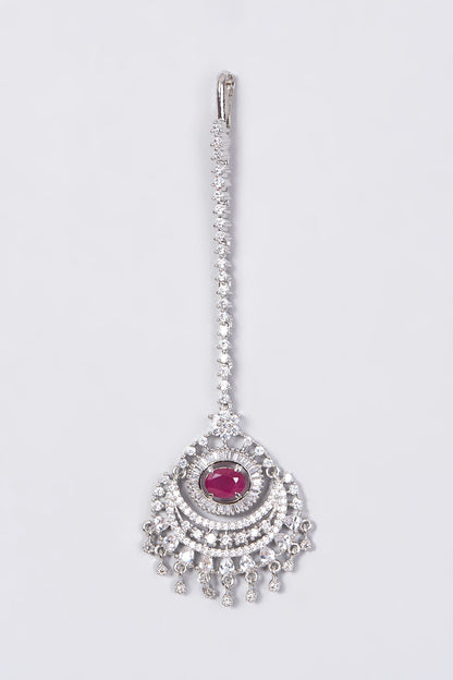 White Finish Faux Diamond Maang Tikka