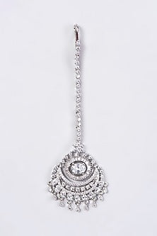 White Finish Maang Tikka With Faux Diamonds