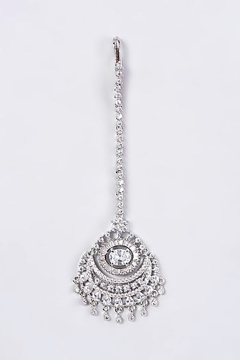 White Finish Maang Tikka With Faux Diamonds