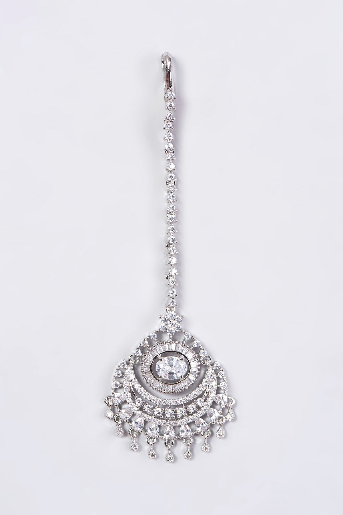 White Finish Maang Tikka With Faux Diamonds