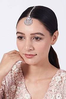 White Finish Maang Tikka With Faux Diamonds