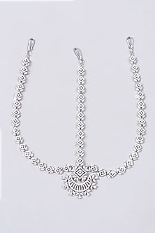 White Finish Faux Diamond Matha Patti