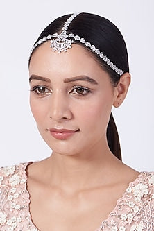 White Finish Faux Diamond Matha Patti