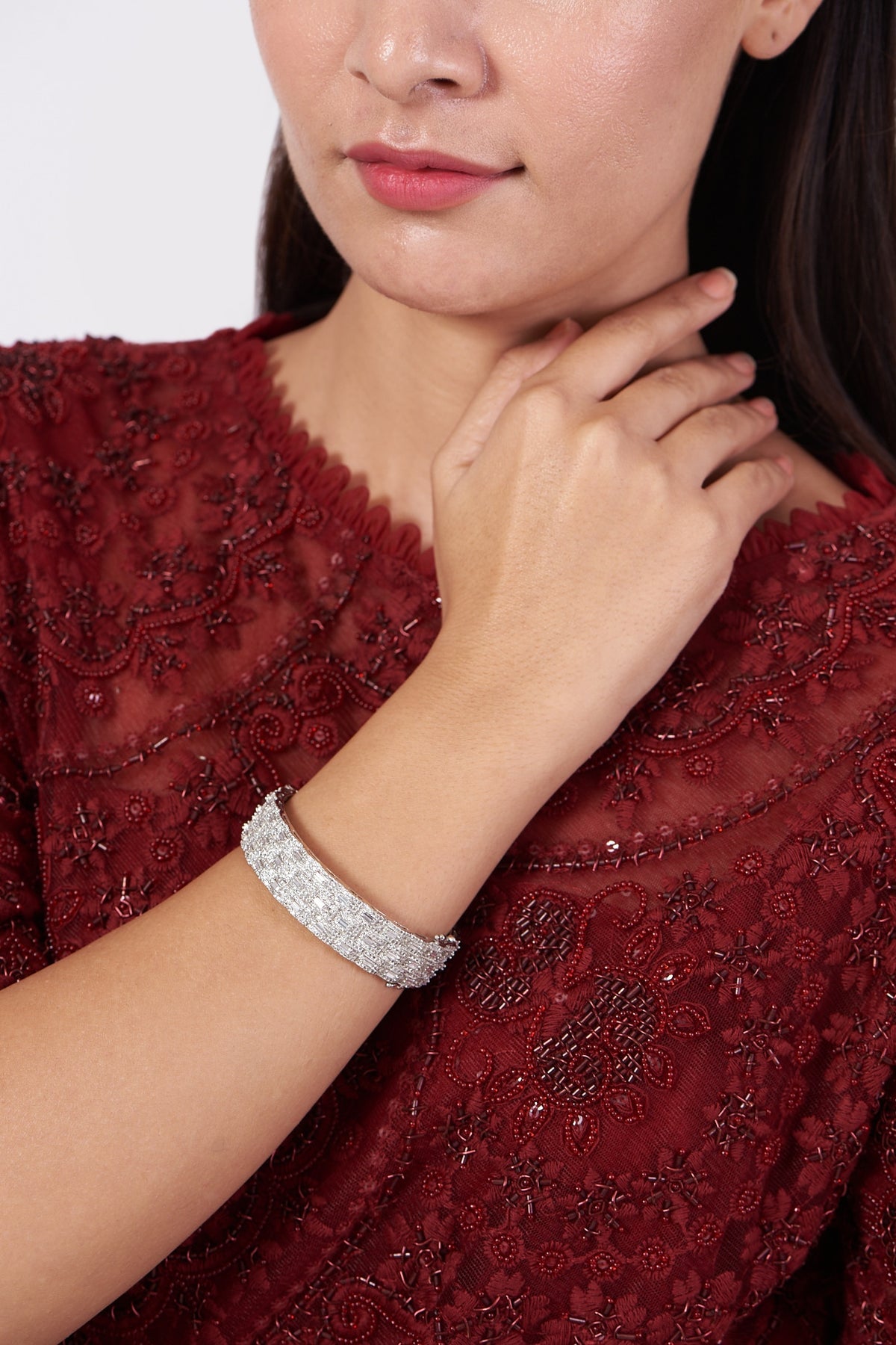 White Finish Faux Diamond Bangle