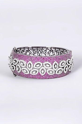 Gunmetal Finish Pink Synthetic Stone Bangle
