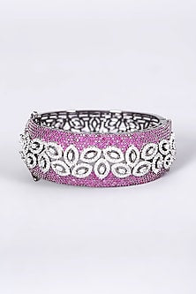 Gunmetal Finish Pink Synthetic Stone Bangle