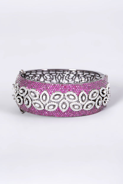 Gunmetal Finish Pink Synthetic Stone Bangle