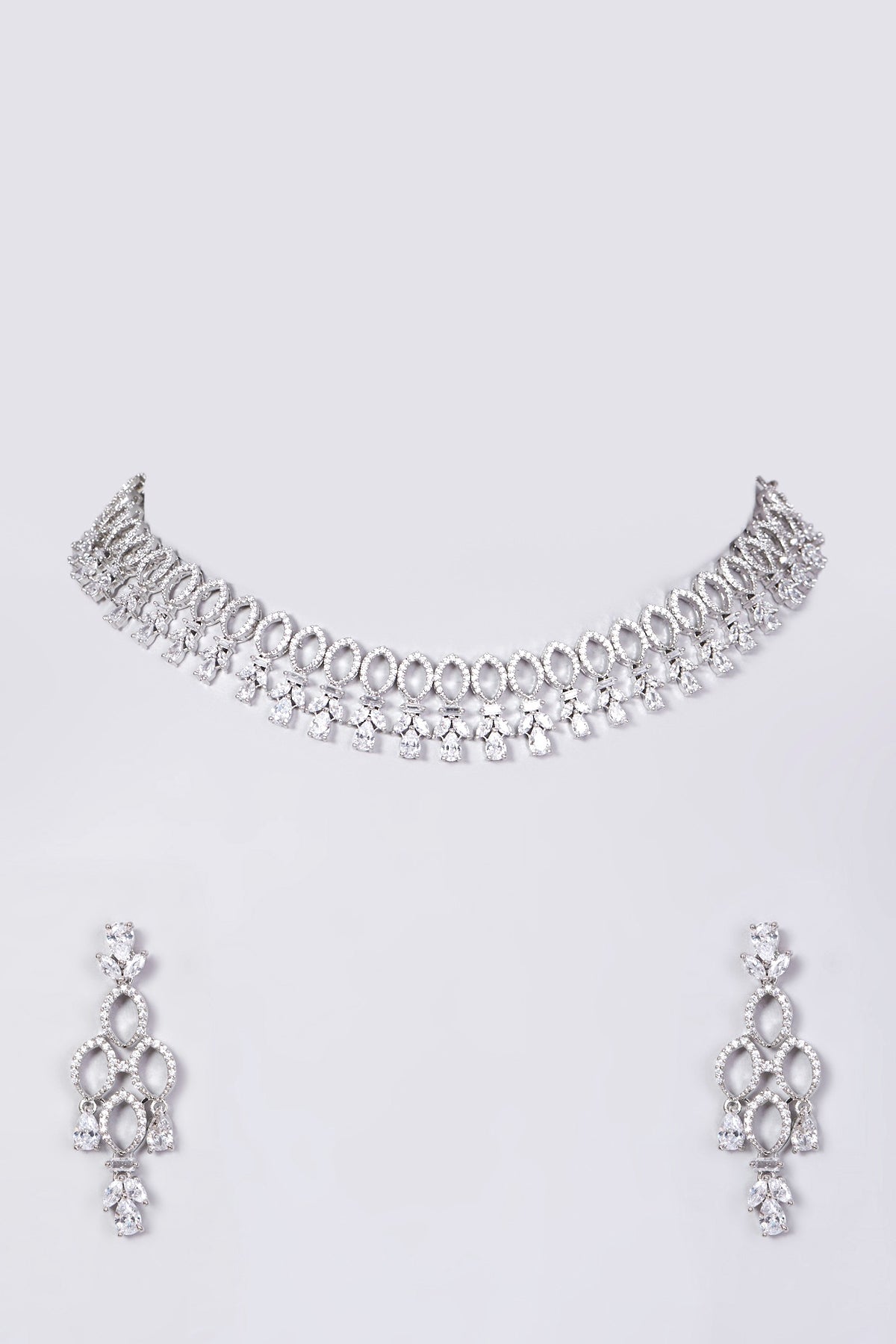 White Finish Faux Diamond Necklace Set