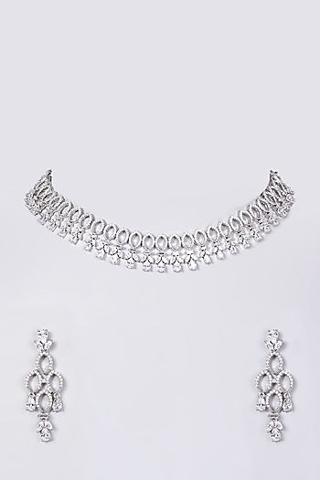 White Finish Faux Diamond Necklace Set