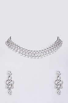 White Finish Faux Diamond Necklace Set