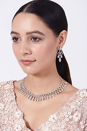 White Finish Faux Diamond Necklace Set