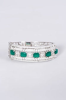 White Finish Green Synthetic Stone Bangle