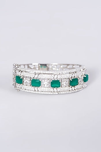 White Finish Green Synthetic Stone Bangle