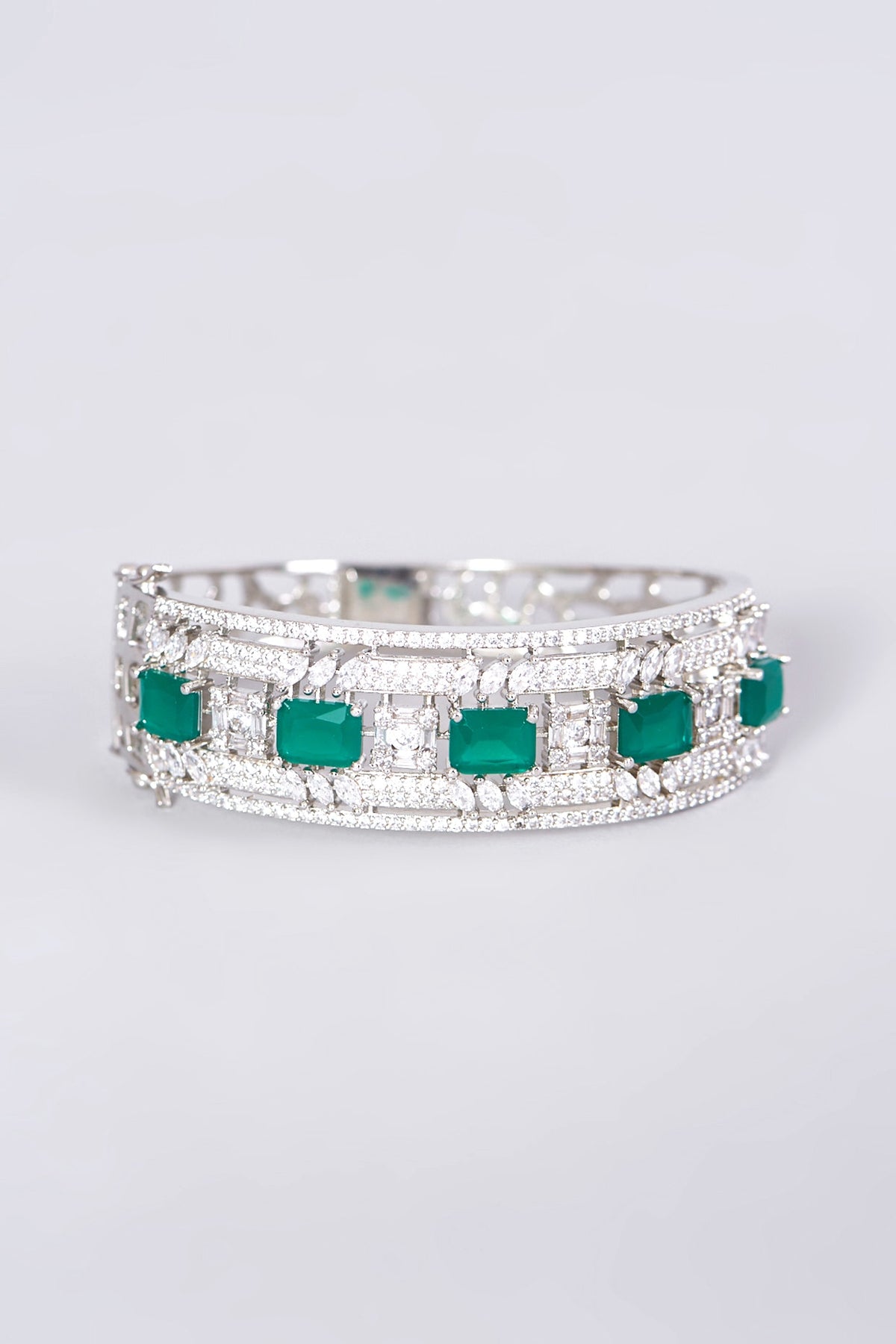 White Finish Green Synthetic Stone Bangle