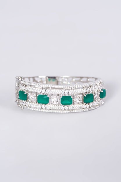White Finish Green Synthetic Stone Bangle