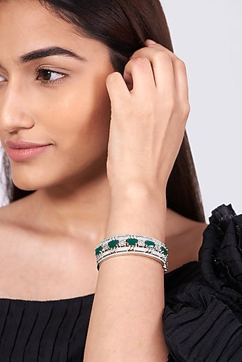 White Finish Green Synthetic Stone Bangle