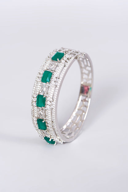 White Finish Green Synthetic Stone Bangle