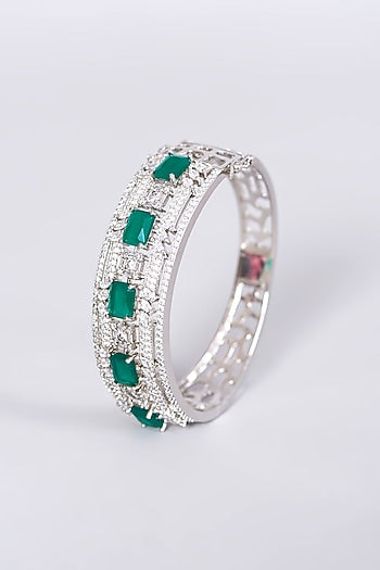 White Finish Green Synthetic Stone Bangle