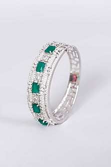 White Finish Green Synthetic Stone Bangle