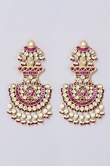 Gold Finish Pearl & Kundan Polki Earrings