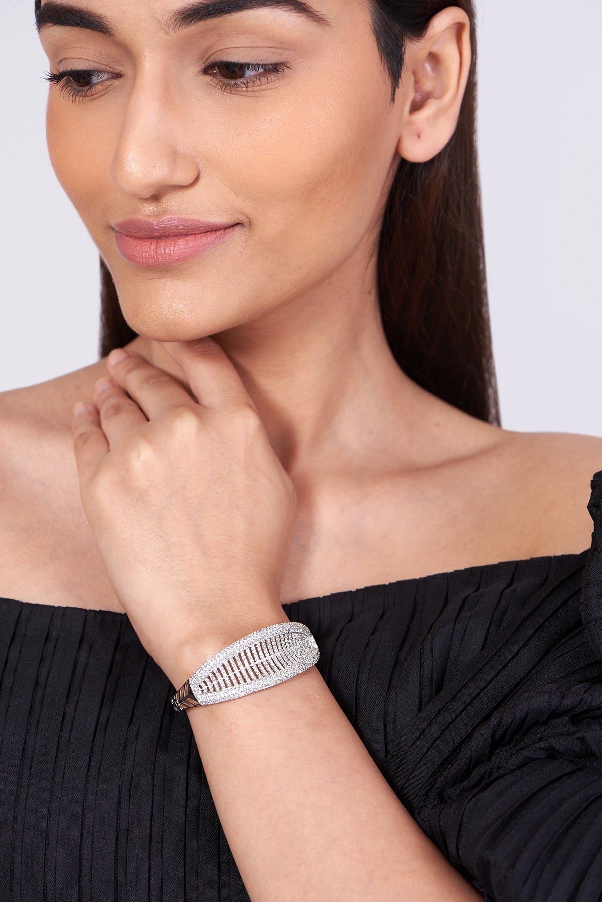 White Finish Bangle With Faux Diamonds