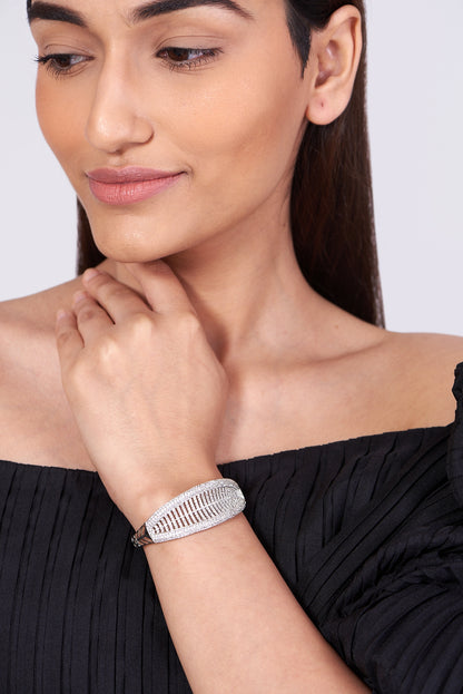 White Finish Bangle With Faux Diamonds