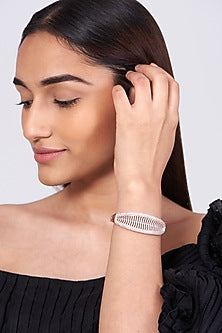 Rose Gold Finish Bangle With Faux Diamonds