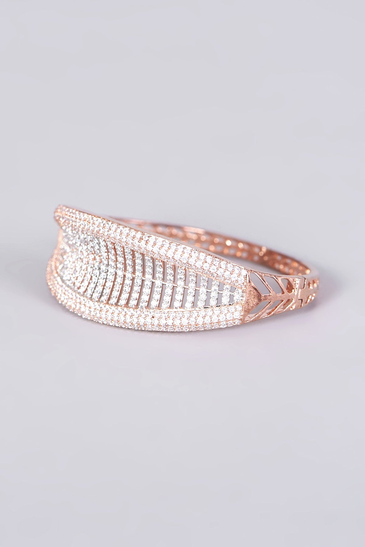 Rose Gold Finish Bangle With Faux Diamonds