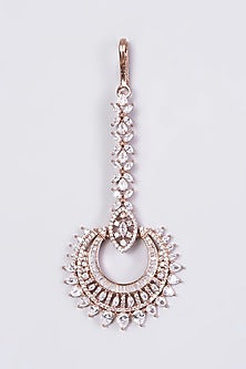 Rose Gold Finish Maang Tikka With Faux Diamonds