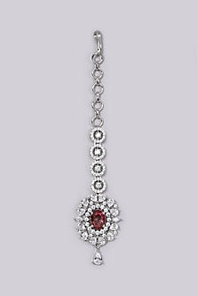 White Finish Red Synthetic Stone Maang Tikka