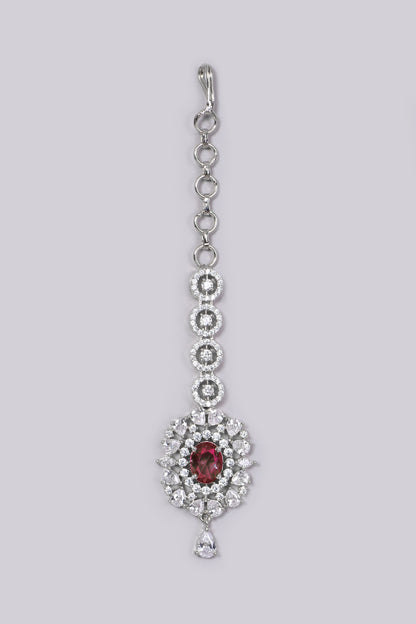 White Finish Red Synthetic Stone Maang Tikka