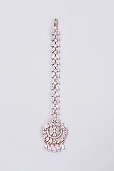 Rose Gold Finish Maang Tikka In Mixed Metal