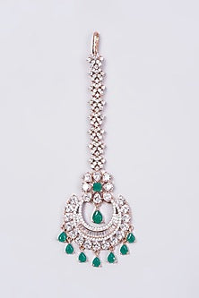 Rose Gold Finish Green Synthetic Stone Maang Tikka