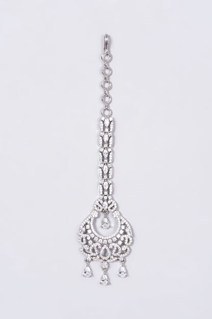 White Finish Maang Tikka With Diamonds