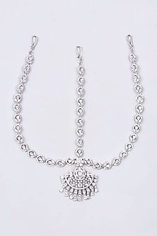 White Finish Matha Patti With Faux Diamonds