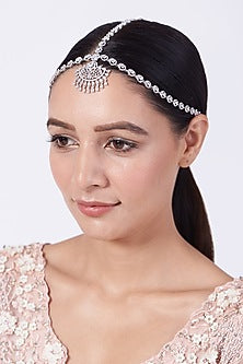 White Finish Matha Patti With Faux Diamonds