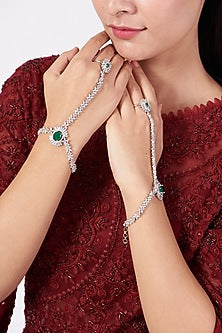 White Finish Faux Diamonds & Zircons Hand Harness