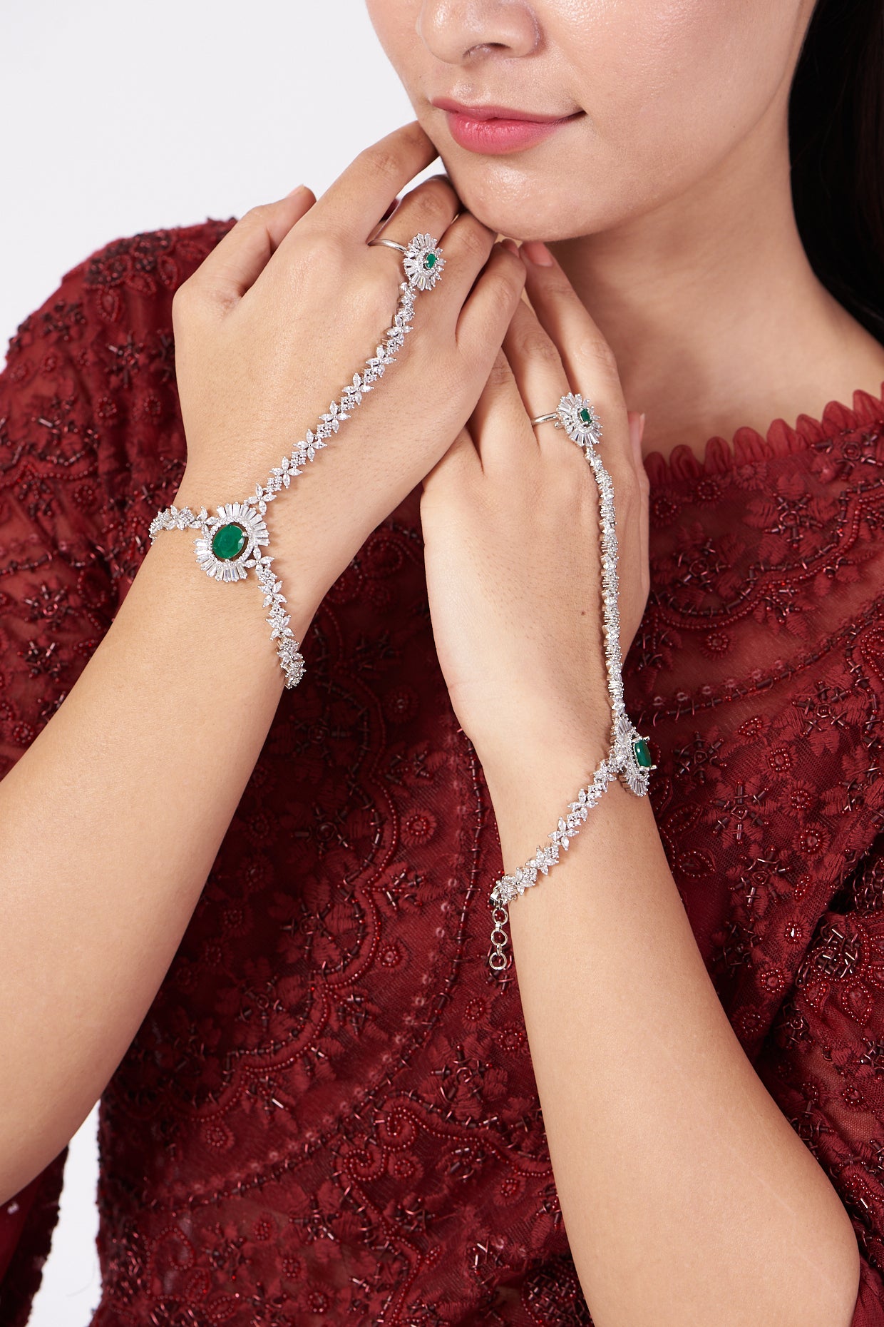 White Finish Faux Diamonds & Zircons Hand Harness