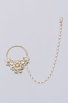 Gold Finish Kundan Polki & Pearl Nath