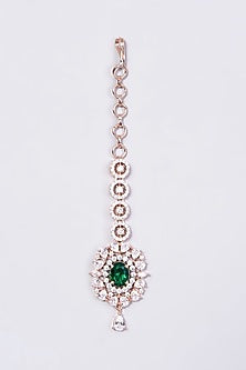 Rose Gold Finish Maang Tikka With Diamonds