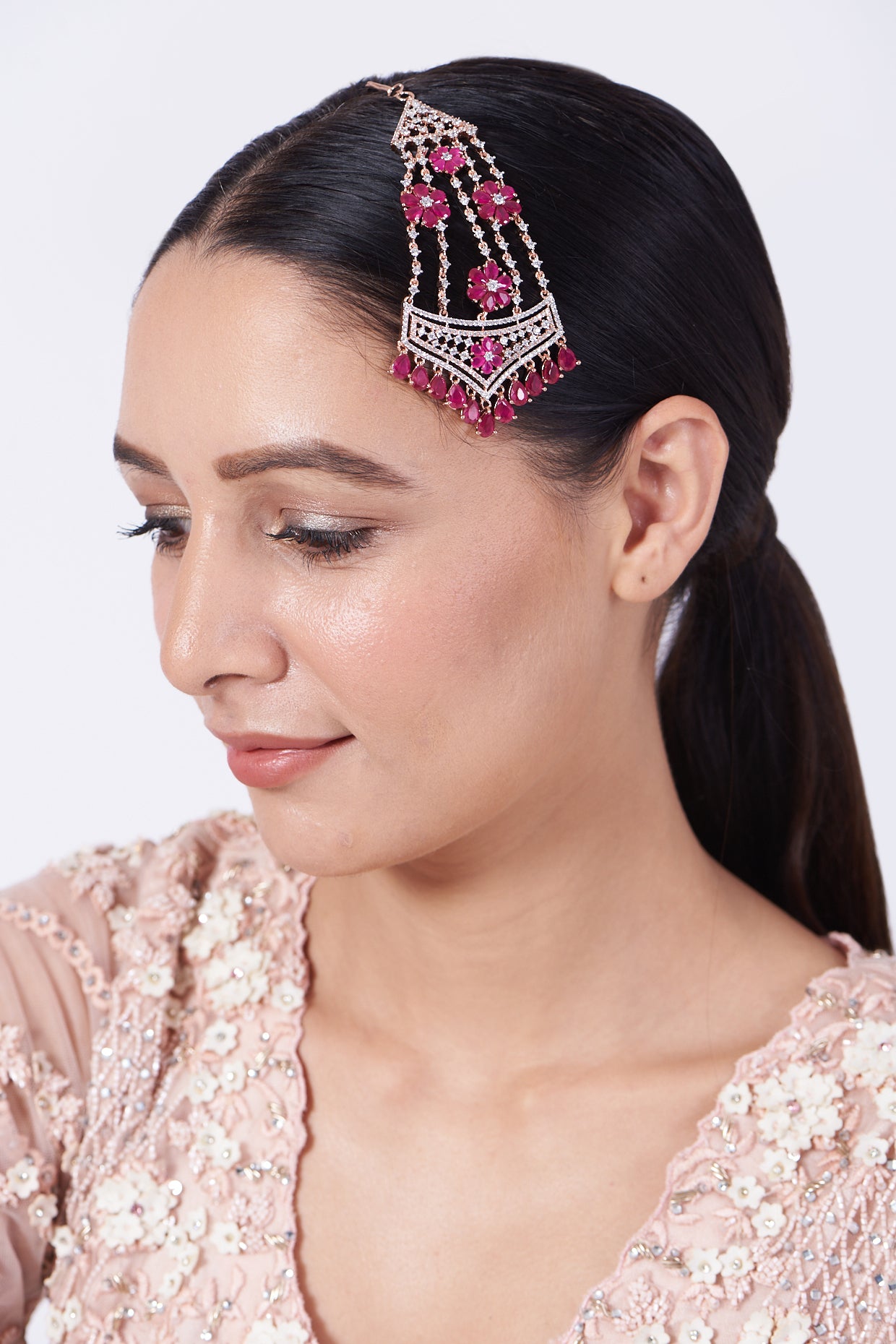 Rose Gold Finish Pink Synthetic Stone Pasa