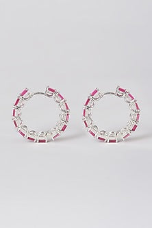 Black Rhodium Finish Earrings With Pink Synthetic Stones