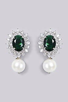 White Finish Faux Diamond Stud Earrings