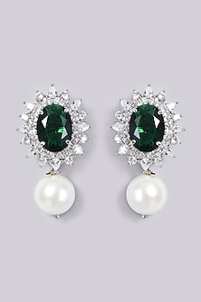 White Finish Faux Diamond Stud Earrings