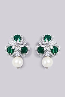 White Finish Faux Diamond Earrings