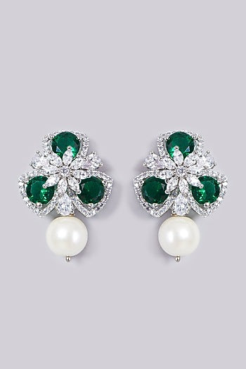 White Finish Faux Diamond Earrings