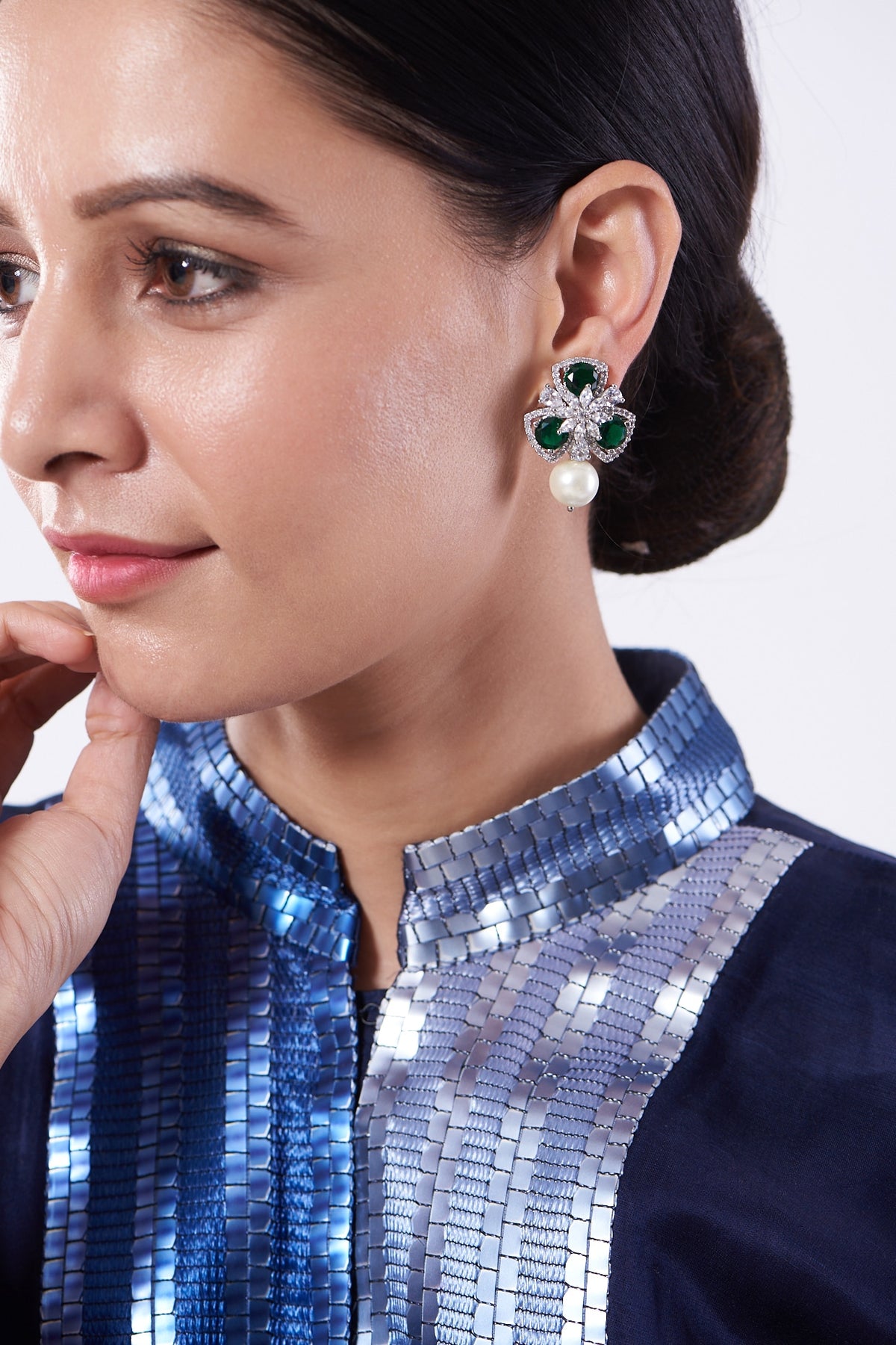 White Finish Faux Diamond Earrings